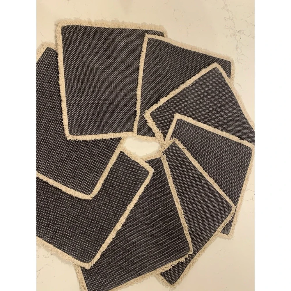 Pottery Barn Placemats Eight Mason Handwoven Cotton‎ Fringe Blue 14